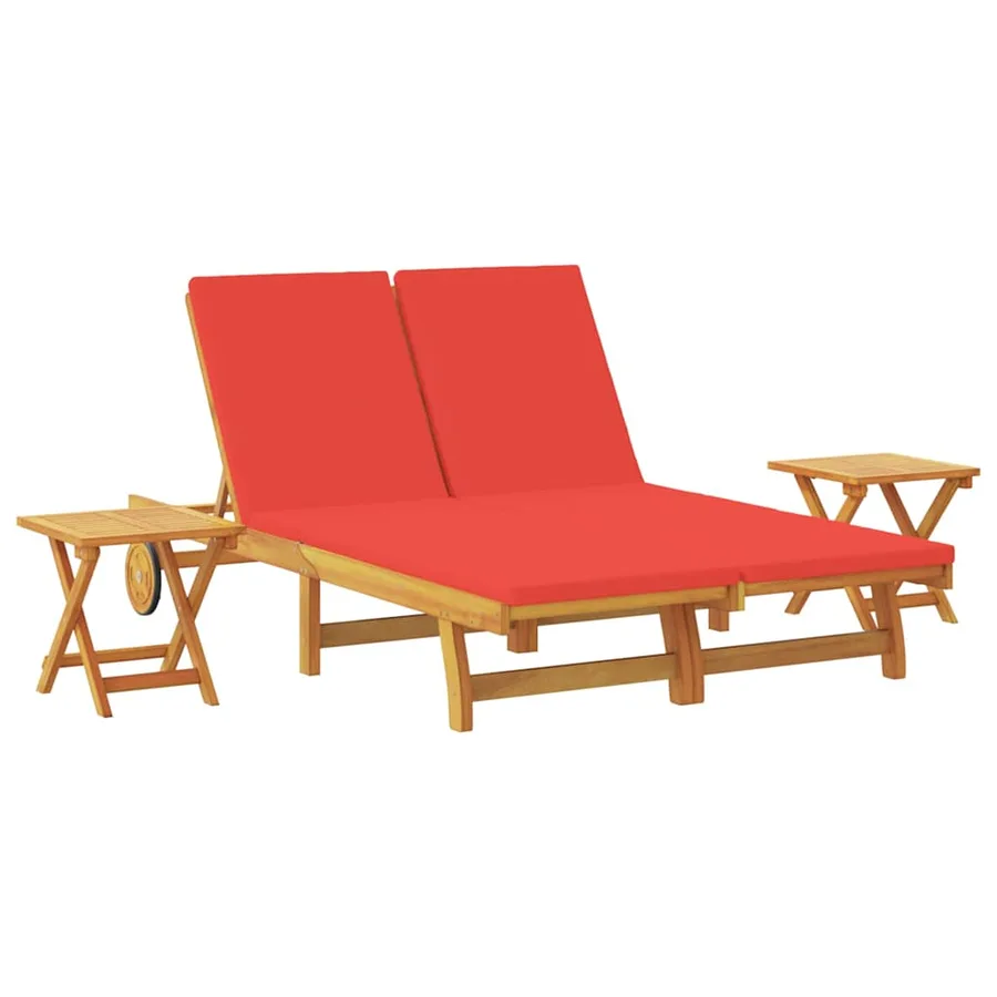 Transat avec coussin Rouge Bois d'Acacia Massif - 2