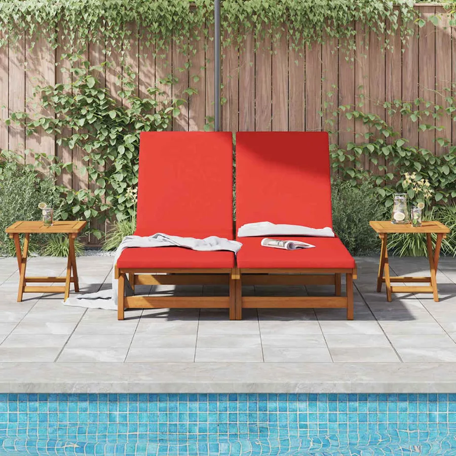 Transat avec coussin Rouge Bois d'Acacia Massif - 3