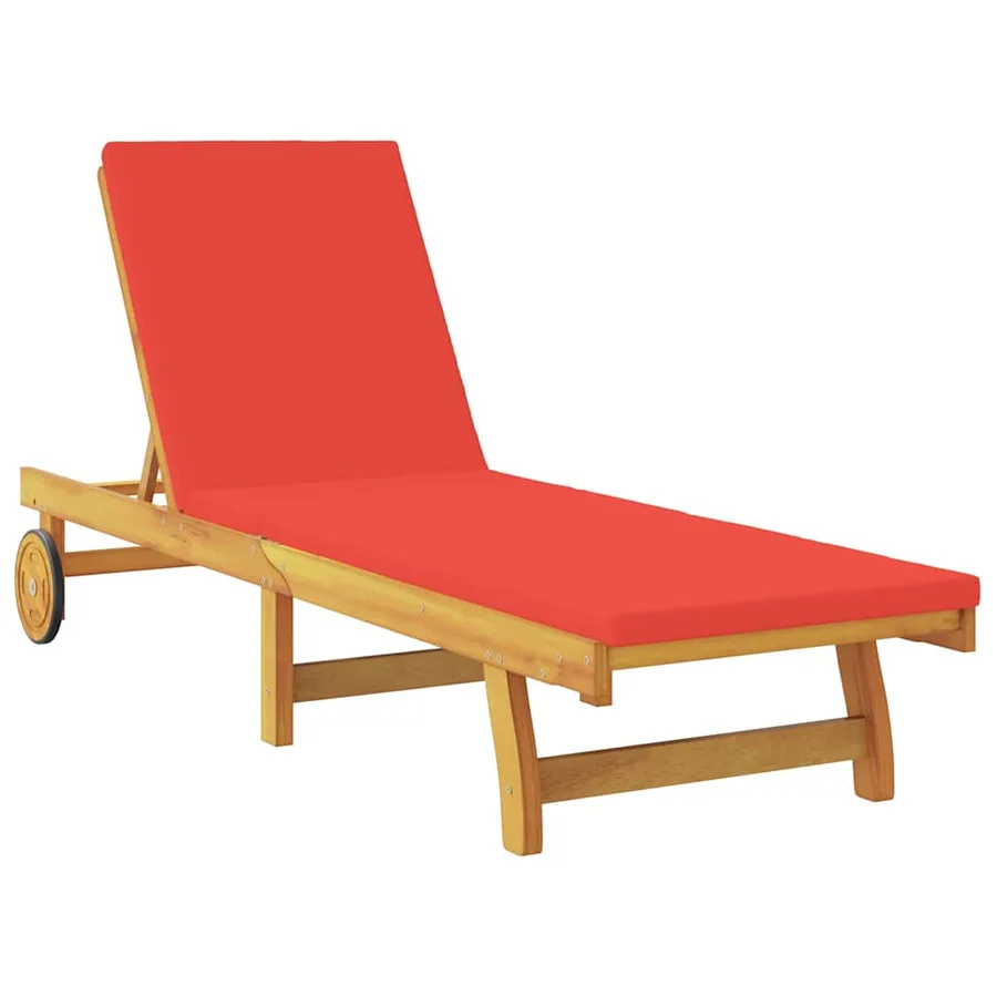 Transat avec coussin Rouge Bois d'Acacia Massif - 4