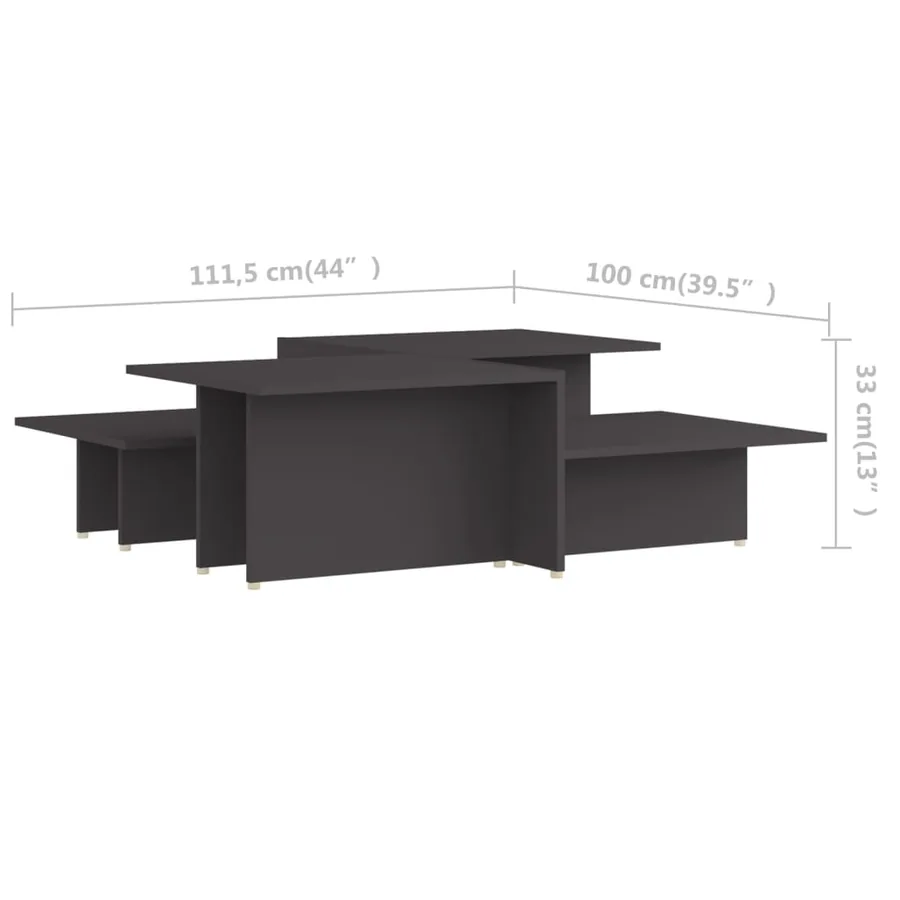 Tables basses 2 pcs Gris 111,5x50x33 cm Bois d'ingénierie - 6