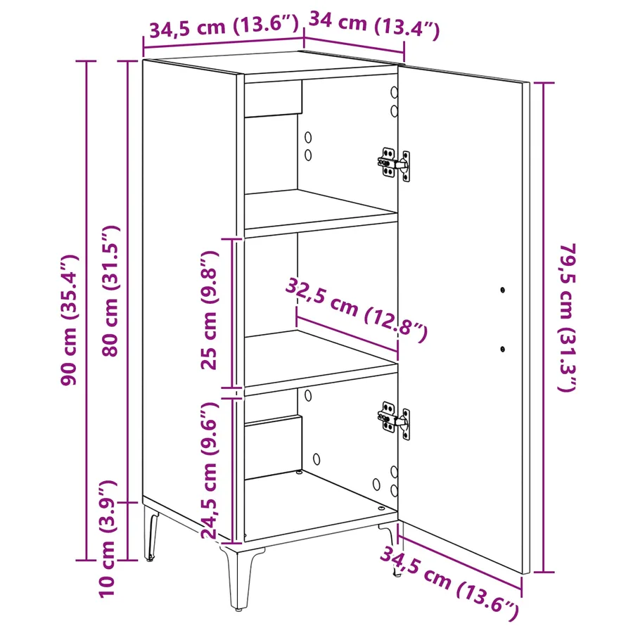 Buffet Bois ancien 34,5 x 34 x 90 cm Bois d'ingénierie - 15