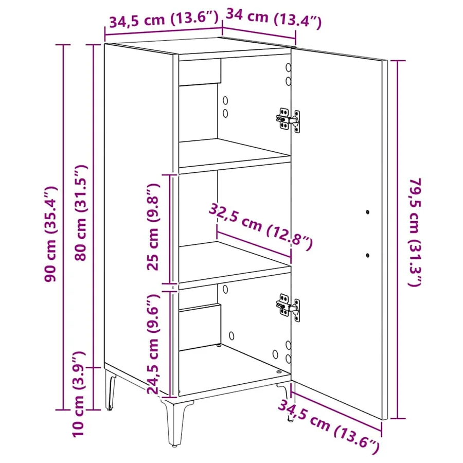 Buffet Bois ancien 34,5 x 34 x 90 cm Bois d'ingénierie - 16