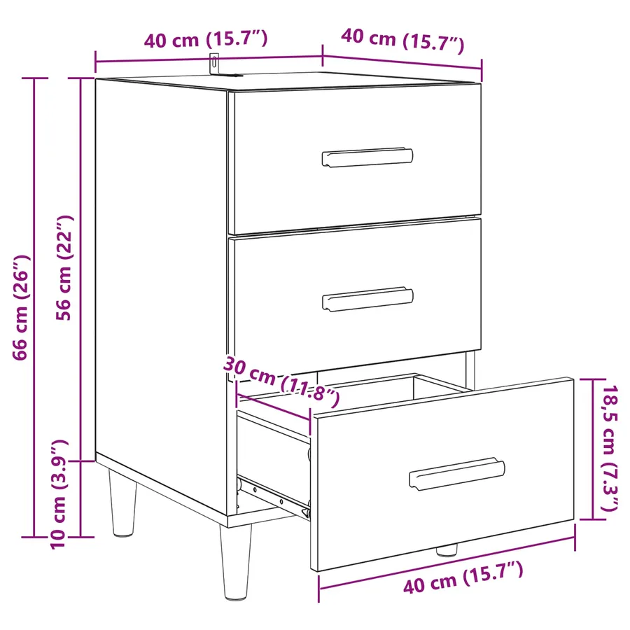Cabinet de chevet Chêne artisanal 40 x 40 x 66 cm - 15