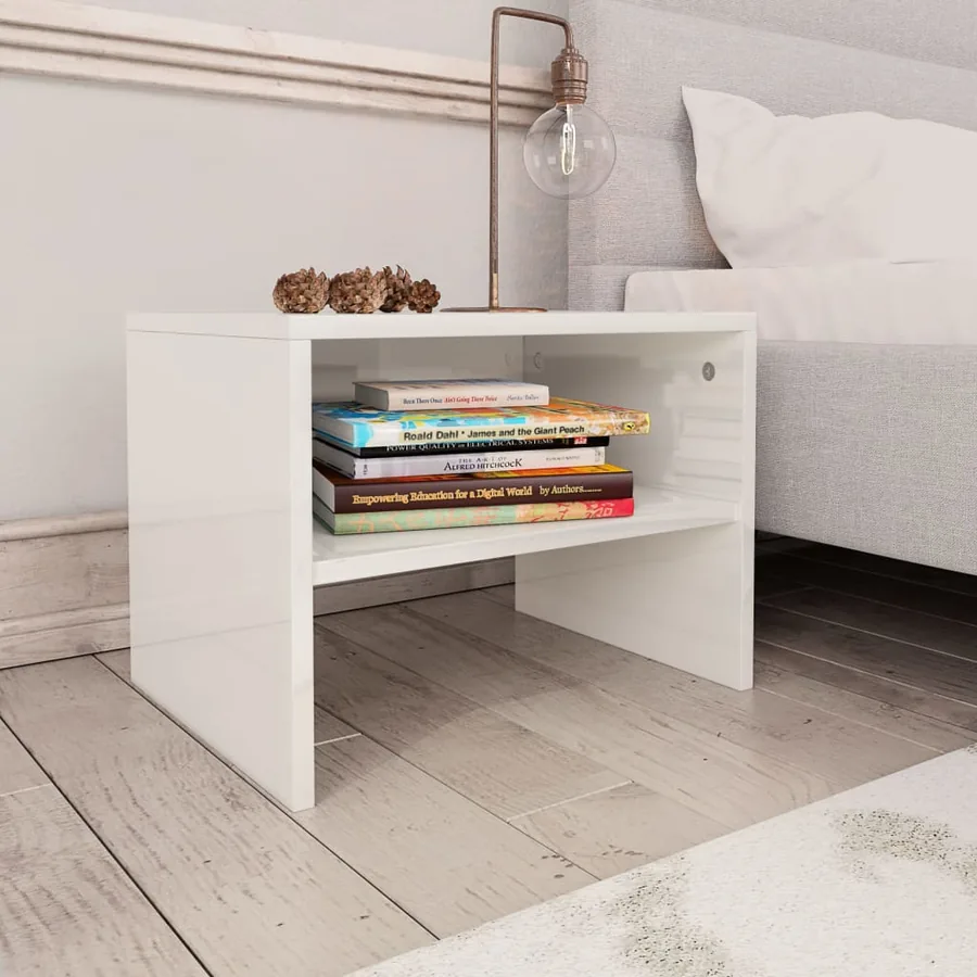Tables de chevet 2pcs Blanc brillant 40x30x30cm Bois ingénierie - 2