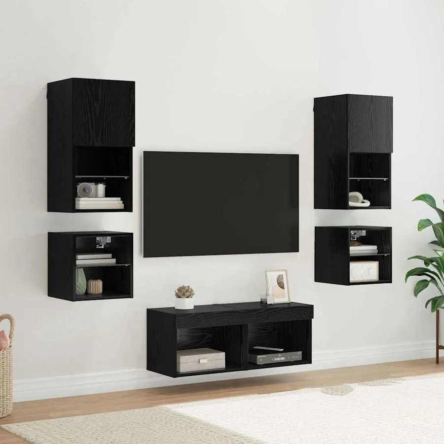 Meubles TV muraux 8 pcs Chêne noir Bois d'ingénierie