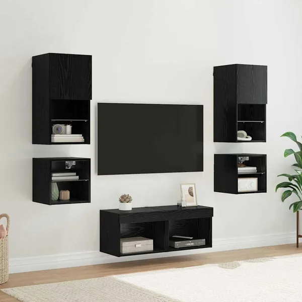 Meubles TV muraux 8 pcs Chêne noir Bois d'ingénierie