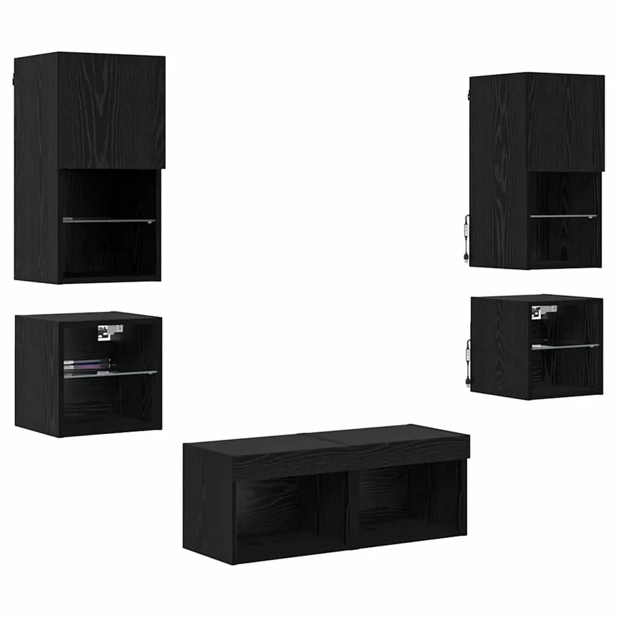 Meubles TV muraux 8 pcs Chêne noir Bois d'ingénierie - 2