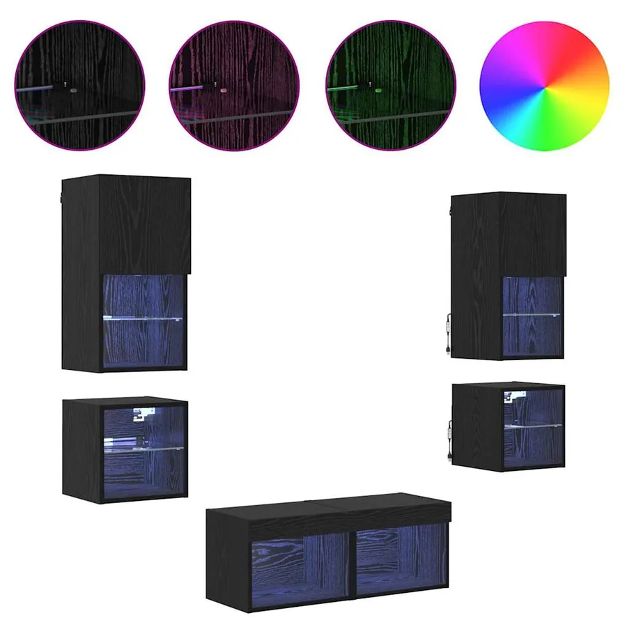 Meubles TV muraux 8 pcs Chêne noir Bois d'ingénierie - 4