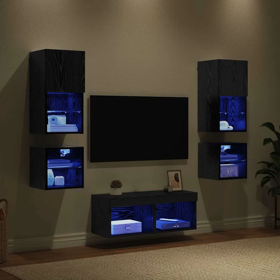 Meubles TV muraux 8 pcs Chêne noir Bois d'ingénierie - 5
