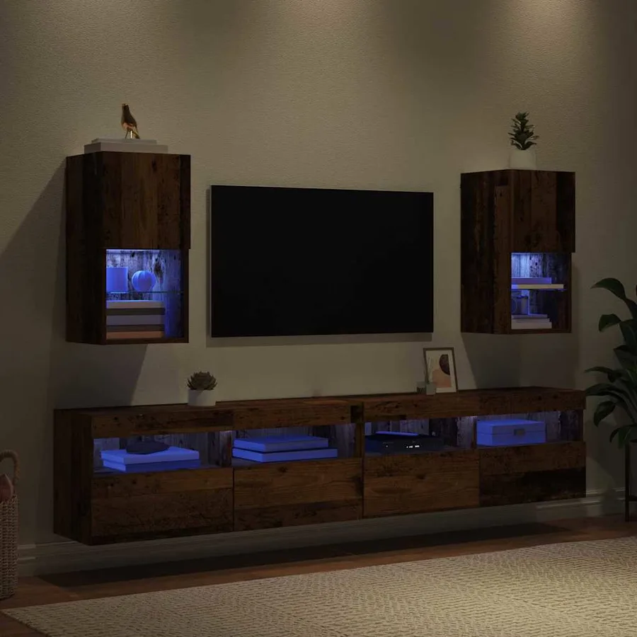 Meubles TV muraux avec LED 2 pcs Bois ancien 30,5 x 30 x 60 cm - 5