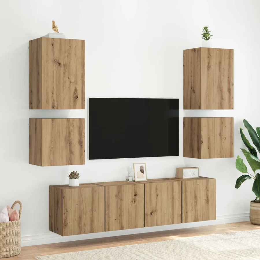 Meubles TV muraux 2 pcs Chêne artisanal Bois d'ingénierie - 5