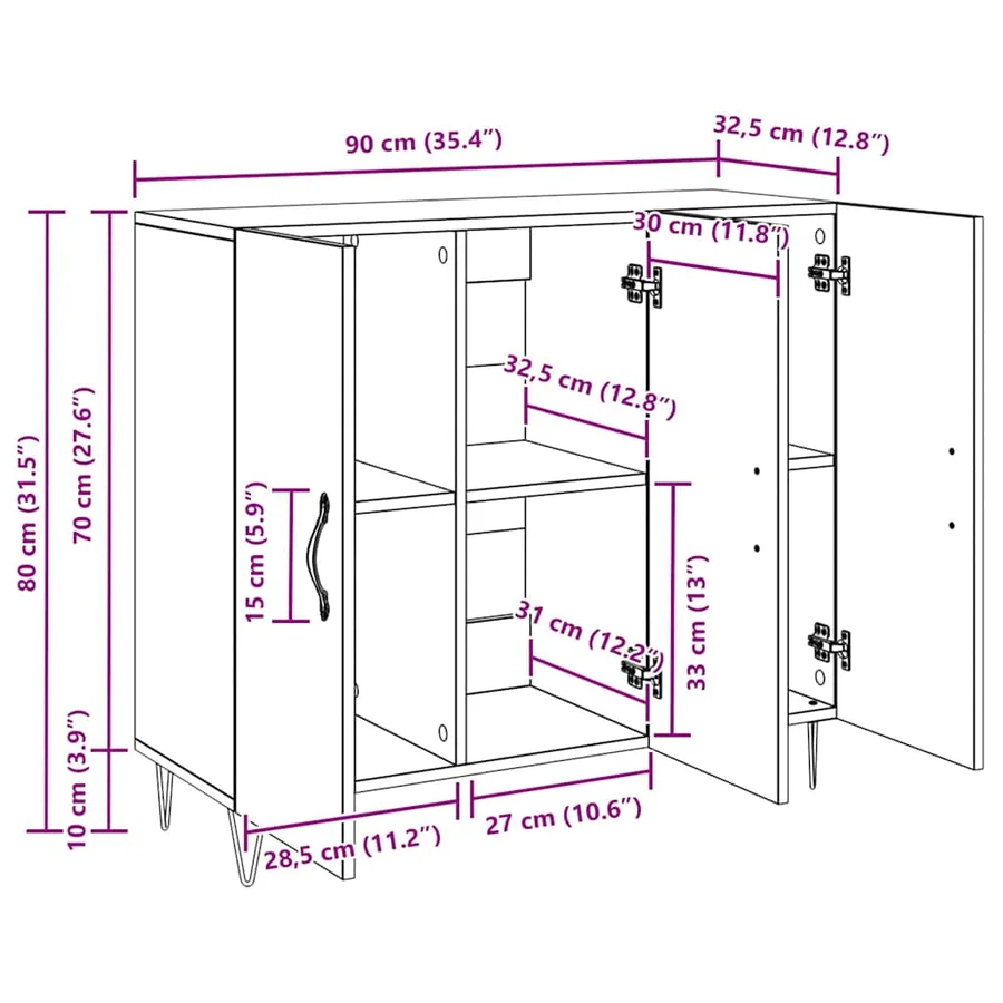 Buffet Chêne artisanal 90 x 32,5 x 80 cm Bois d'ingénierie - 15