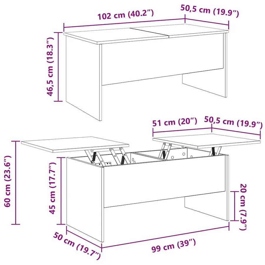 Table basse Chêne noir 102 x 50,5 x 46,5 cm Bois d'ingénierie - 11