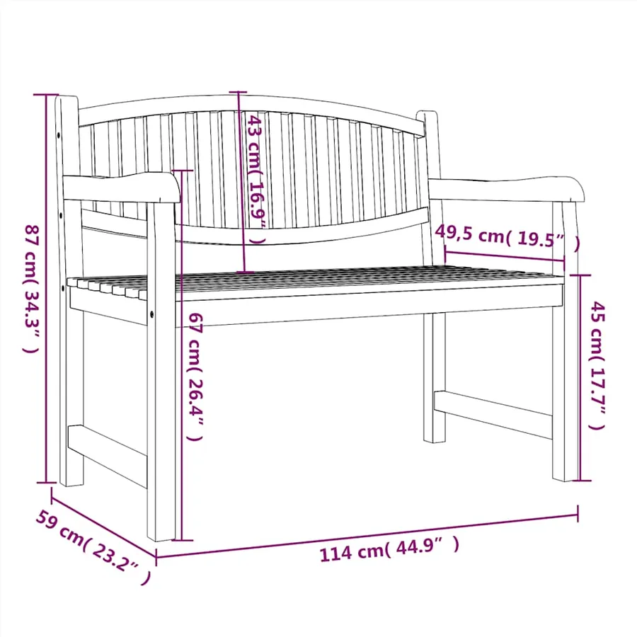 Banc de jardin 114x59x87 cm bois de teck solide - 6