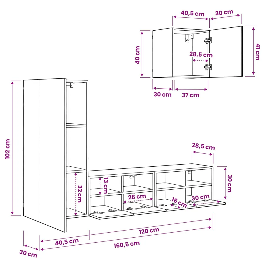 Meubles TV muraux 4 pcs Chêne artisanal Bois d'ingénierie - 12