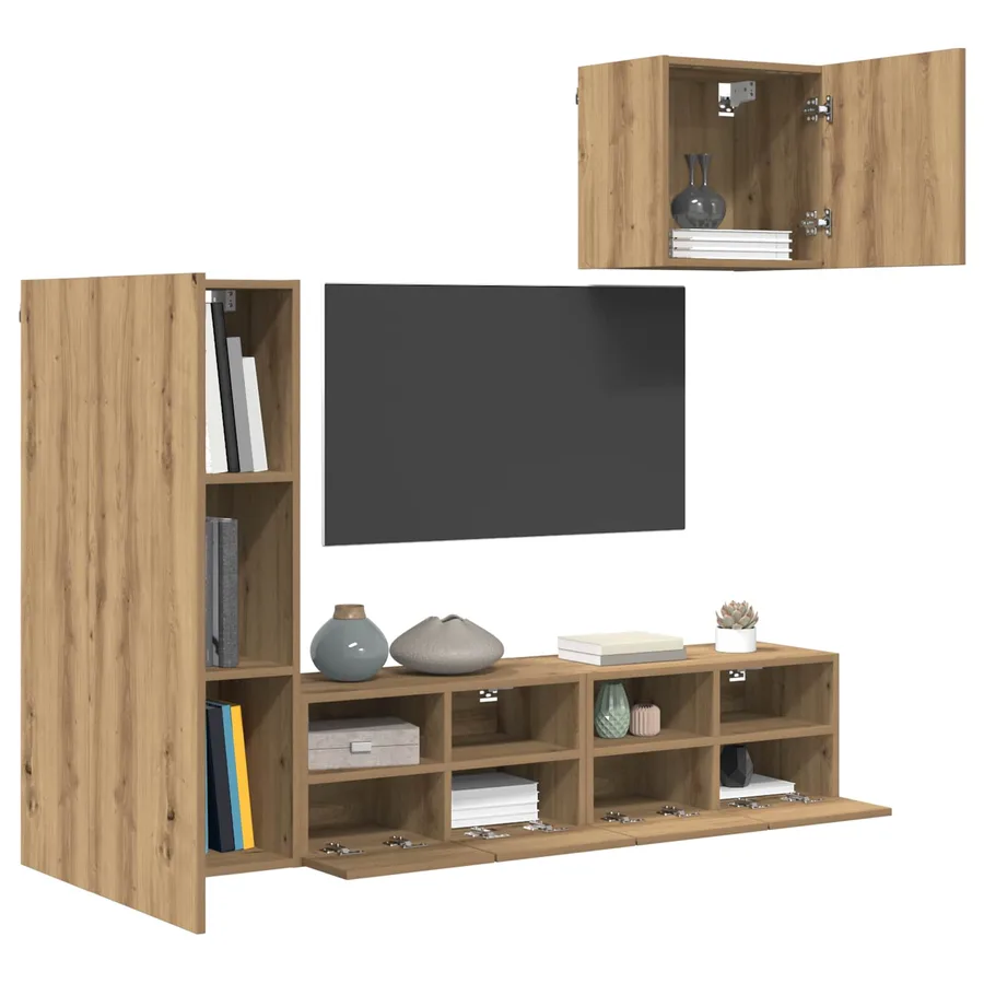 Meubles TV muraux 4 pcs Chêne artisanal Bois d'ingénierie - 3