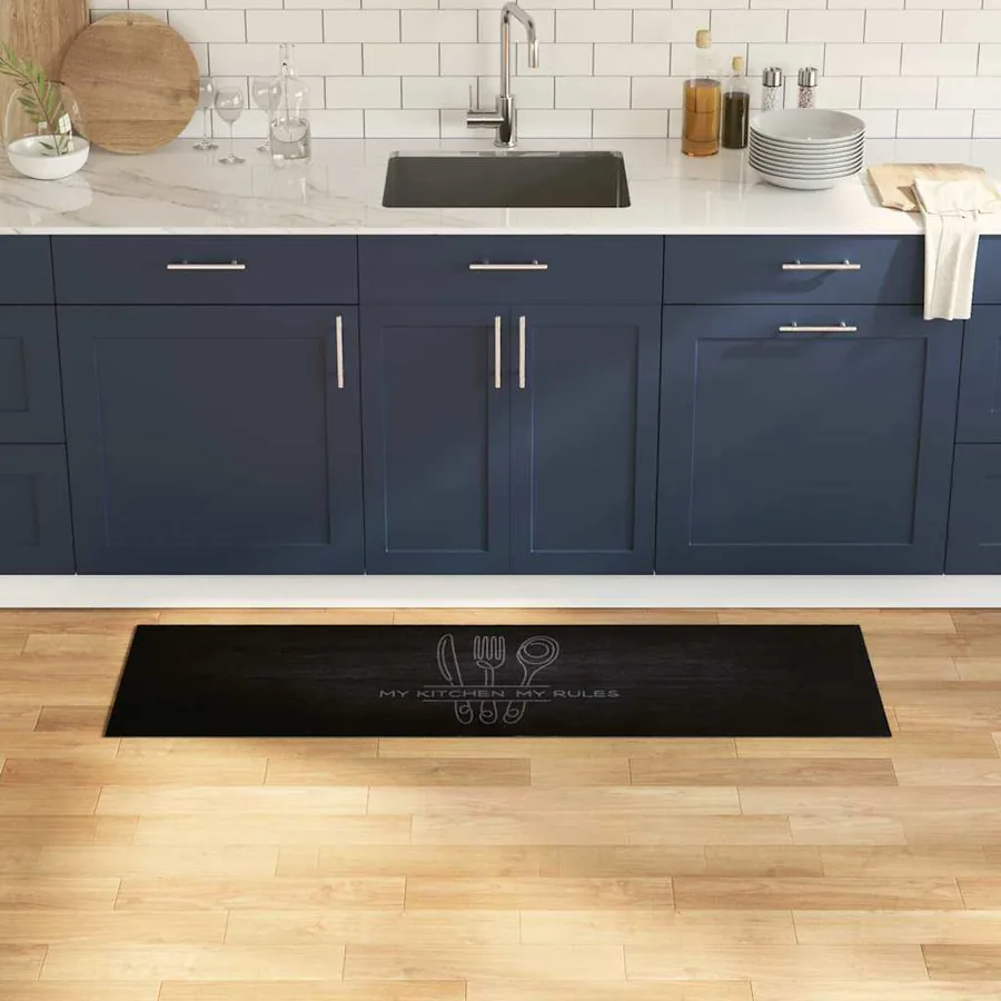 Tapis de Cuisine Couverts Noir 150 x 45 cm Velours