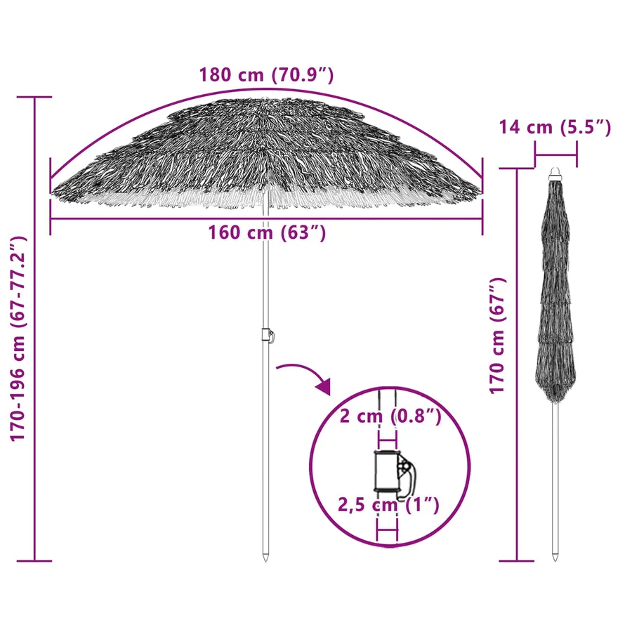 Parasol de plage Naturel 160 x 160 x 196 cm Polyester et Acier - 6