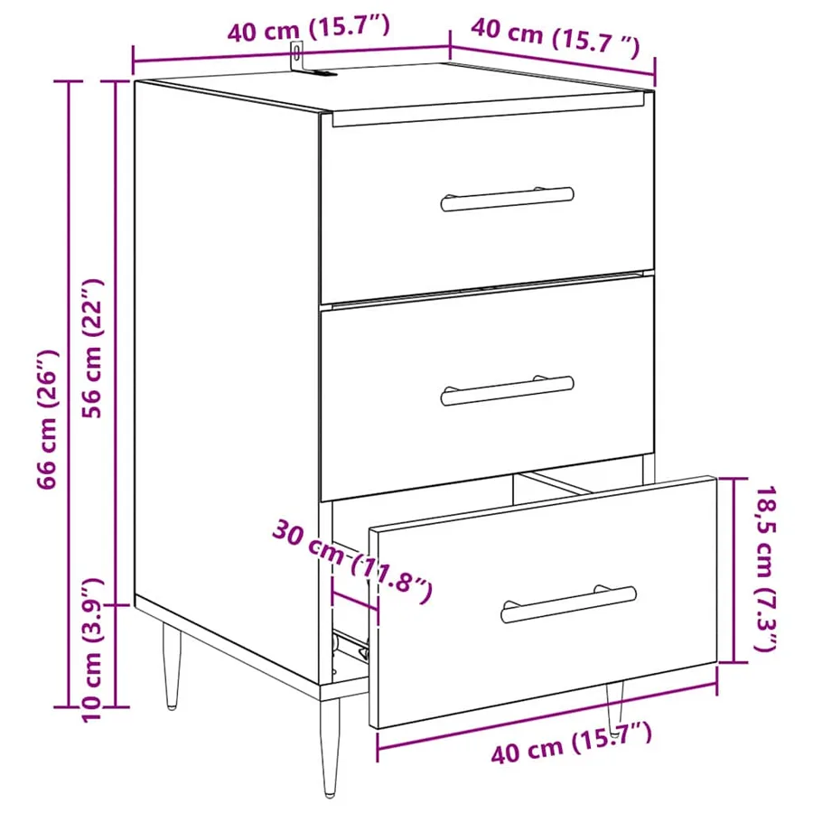 Cabinet de chevet Chêne artisanal 40 x 40 x 66 cm - 16