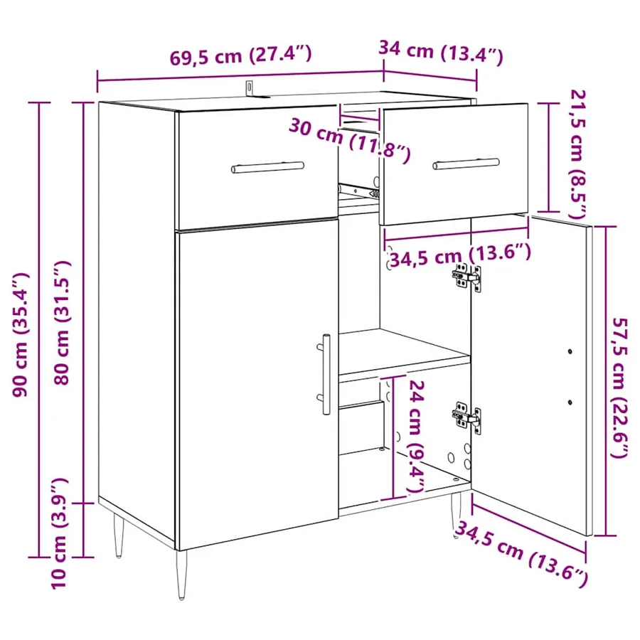 Buffet Chêne artisanal 69,5 x 34 x 90 cm Bois d'ingénierie - 14