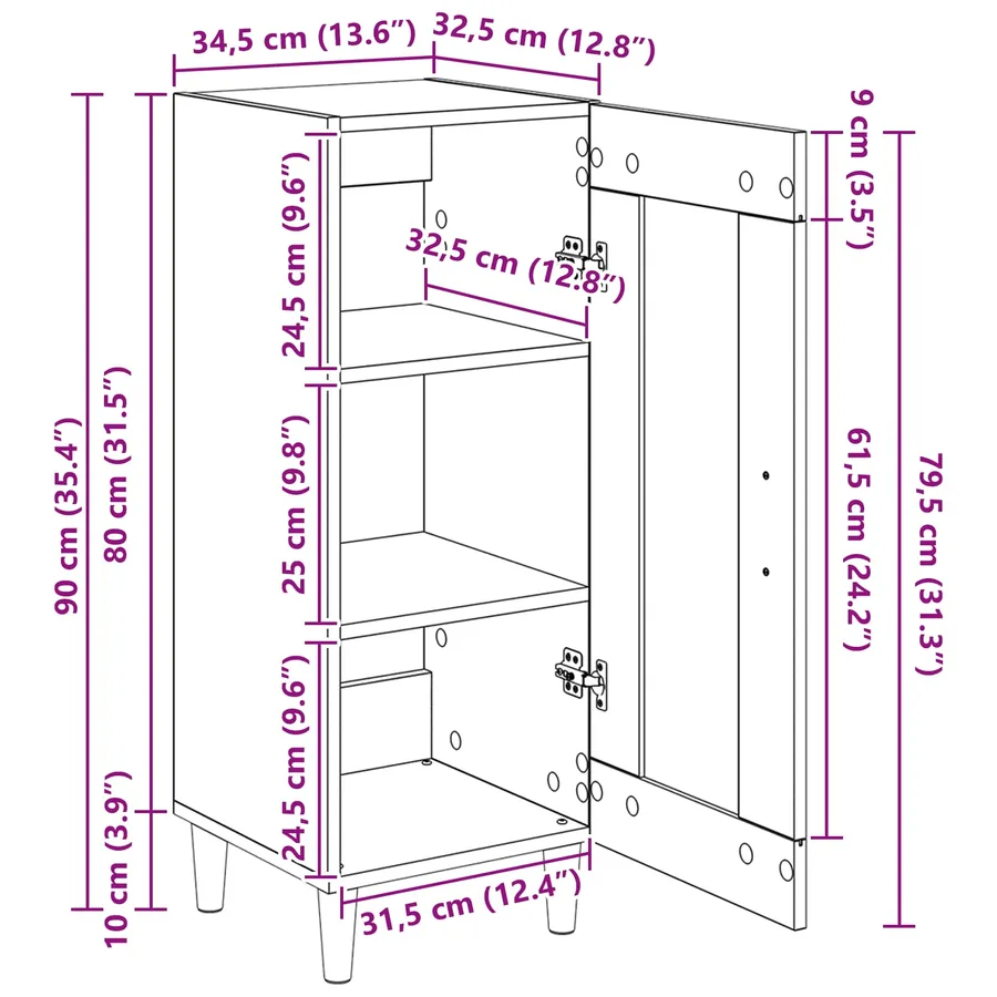 Buffet Chêne artisanal 34,5 x 32,5 x 90 cm Bois d'ingénierie - 16