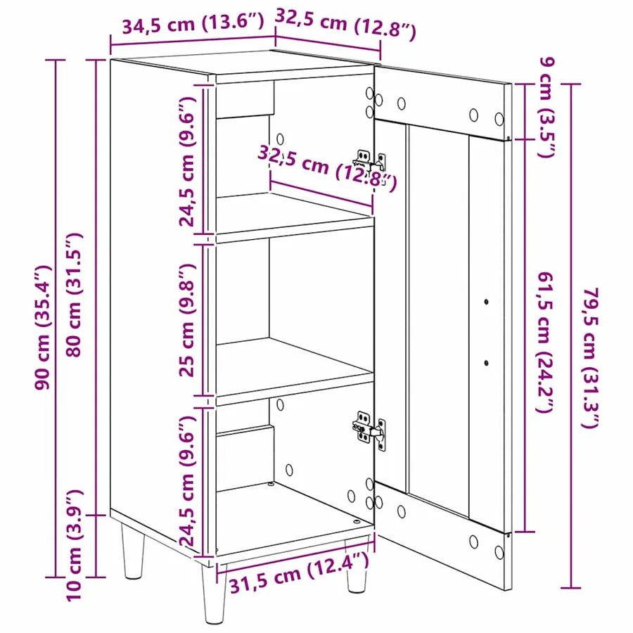 Buffet Chêne artisanal 34,5 x 32,5 x 90 cm Bois d'ingénierie - 17