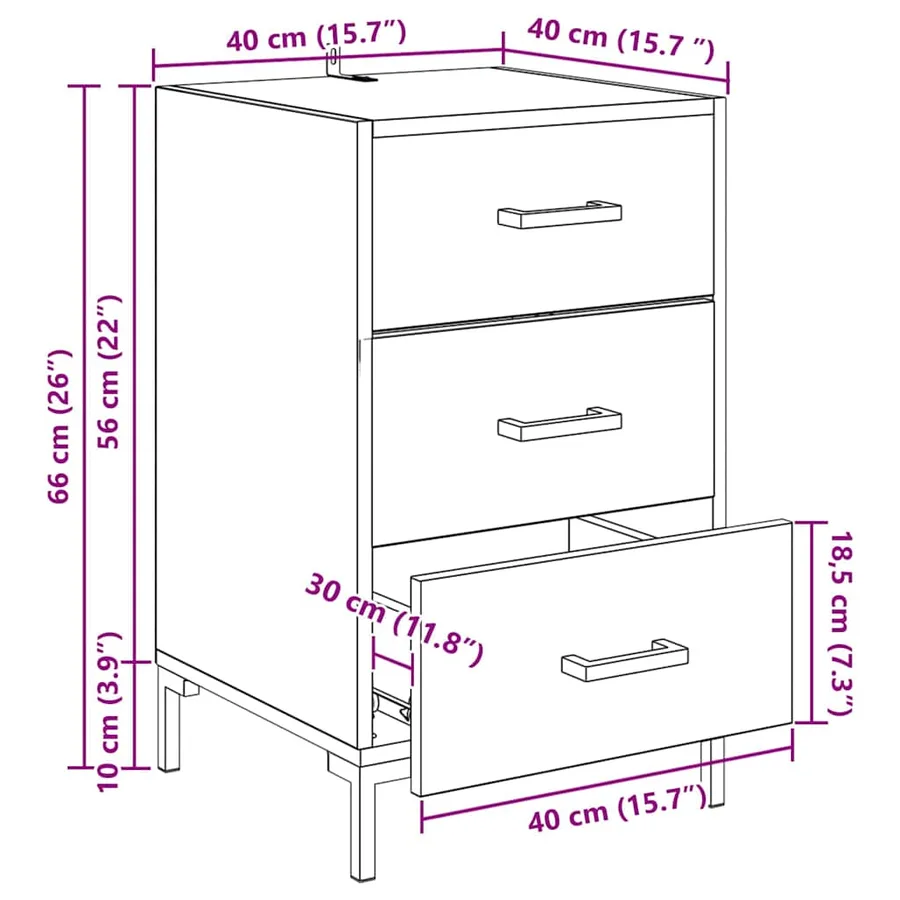 Cabinet de chevet Chêne artisanal 40 x 40 x 66 cm - 16