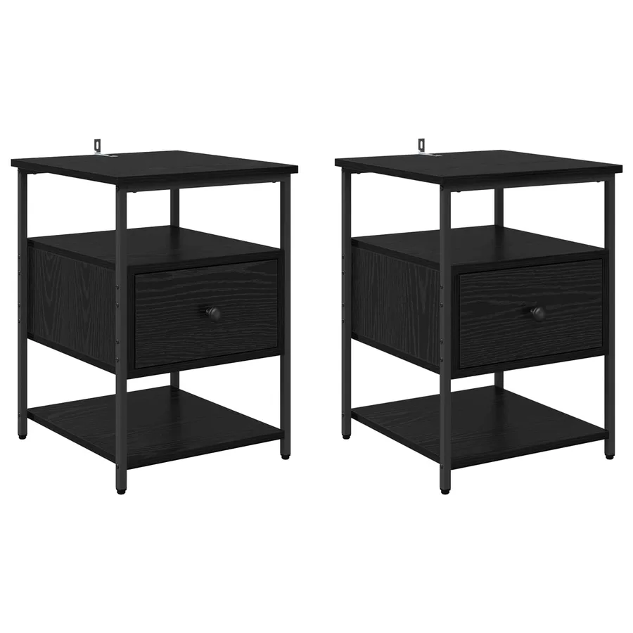 Cabinet de chevet avec tiroir 2 pcs Chêne noir 40 x 42 x 56 cm - 2