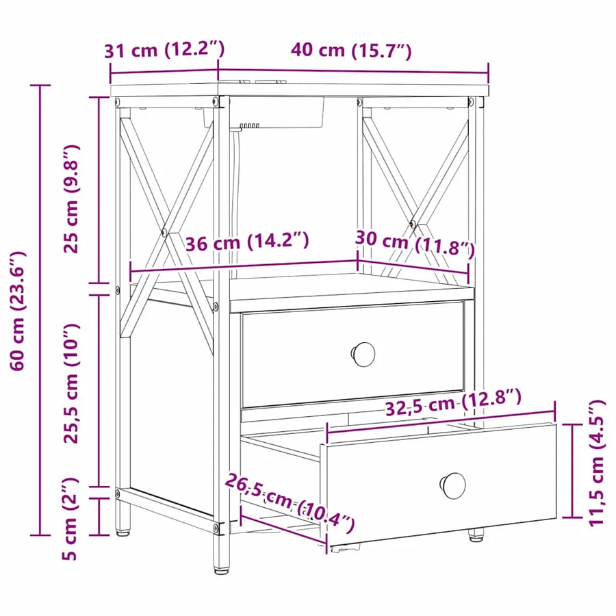 Cabinet de chevet avec tiroir Chêne Sonoma 40 x 31 x 60 cm - 14