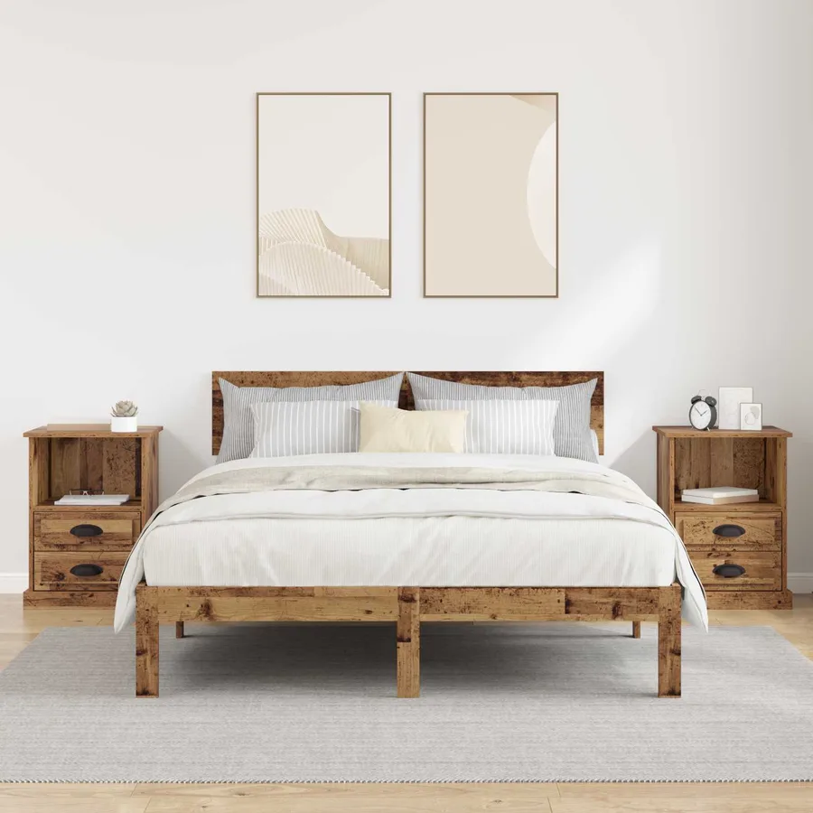 Cabinet de chevet avec tiroir 2 pcs Bois ancien 36 x 43 x 60 cm - 4