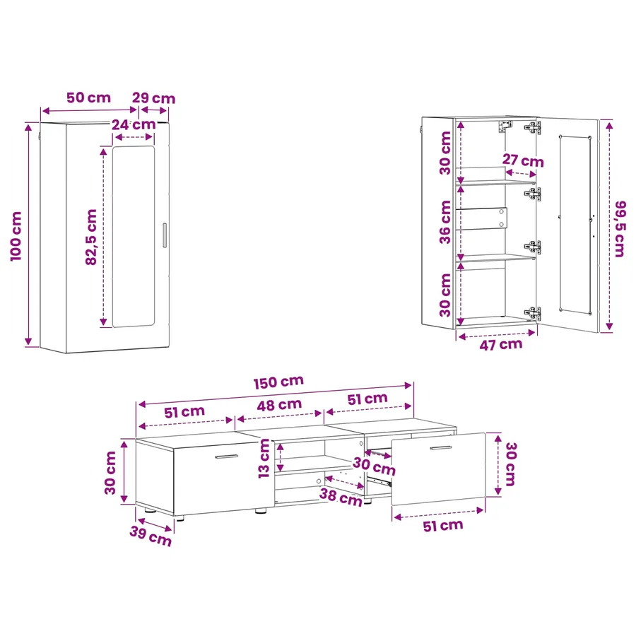 Ensemble meuble TV FLORIN 3 pcs Chêne artisanal - 17