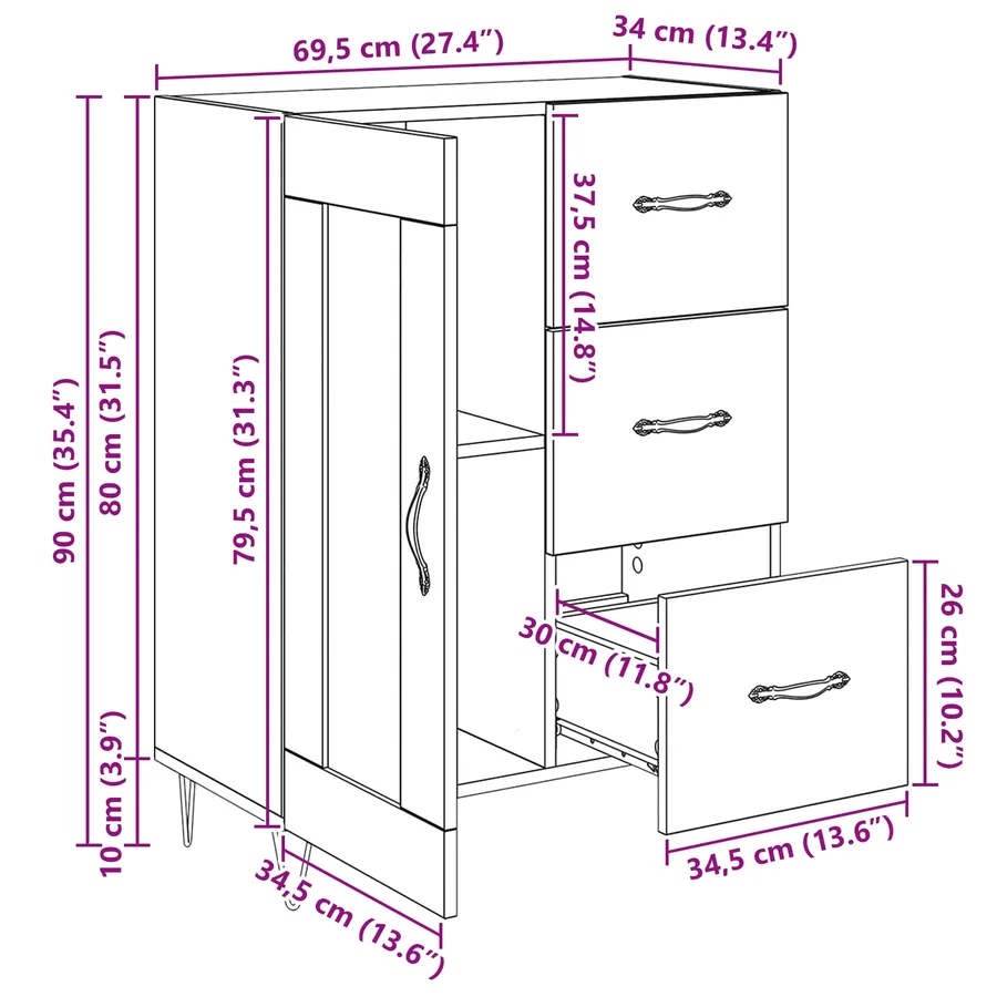 Buffet Chêne Artisanal 69,5 x 34 x 90 cm Bois d’ingénierie - 14
