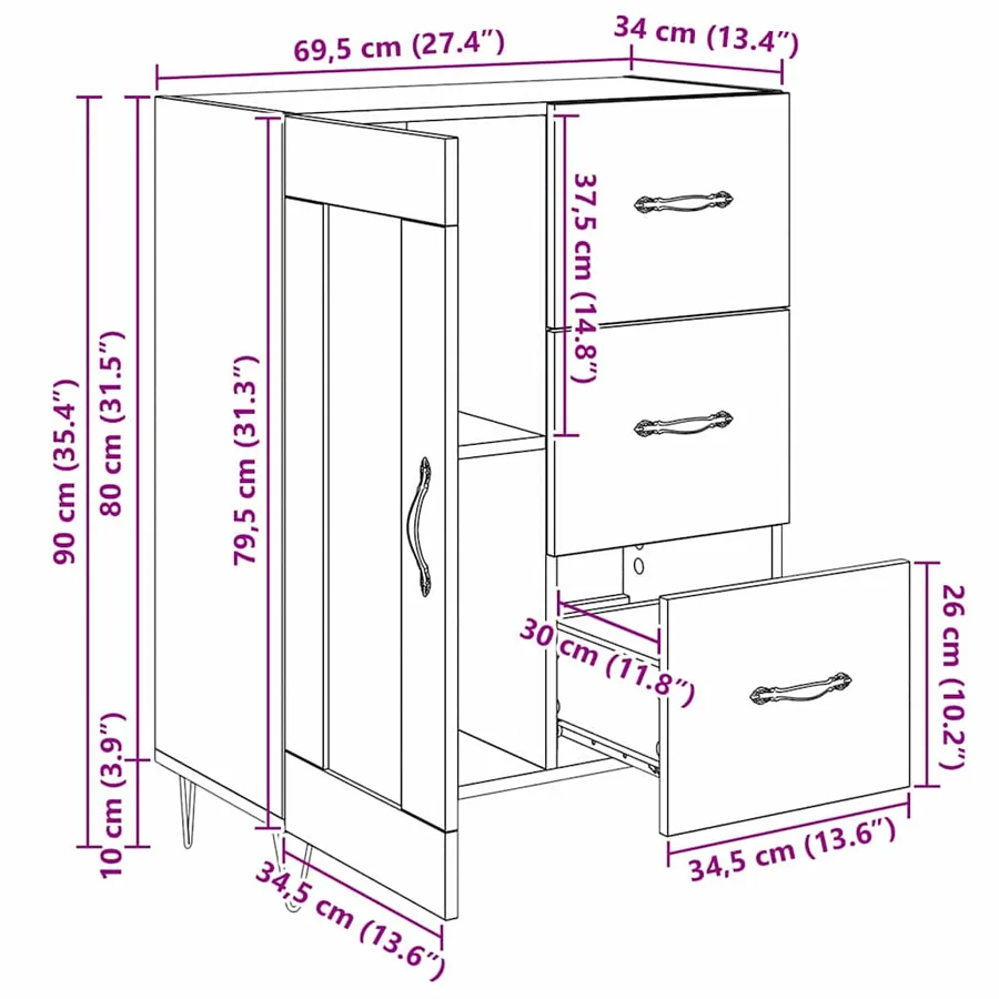 Buffet Chêne Artisanal 69,5 x 34 x 90 cm Bois d’ingénierie - 15