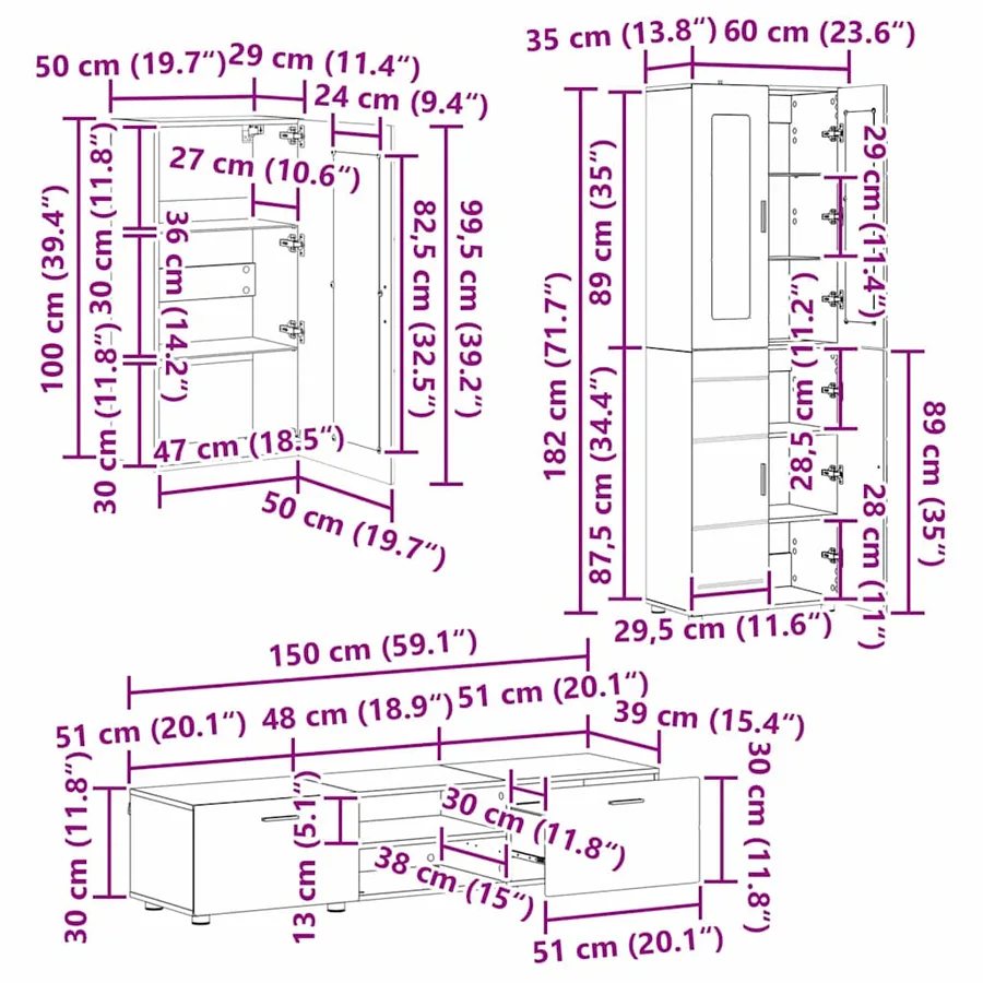 Ensemble meuble TV FLORIN 3 pcs Chêne artisanal - 19