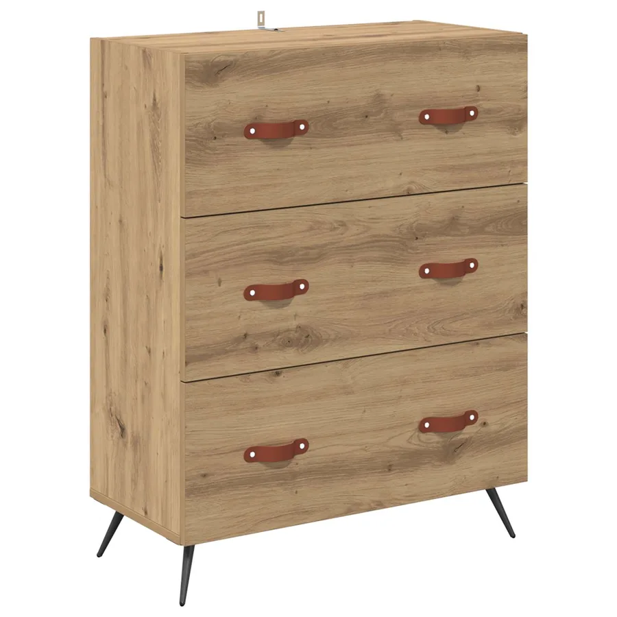 Commode 3-Tiroir Chêne Artisanal 69,5 x 34 x 90 cm - 2