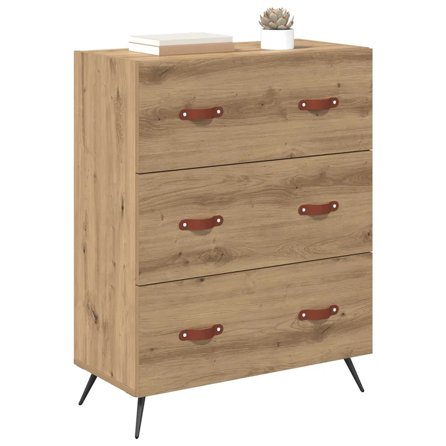 Commode 3-Tiroir Chêne Artisanal 69,5 x 34 x 90 cm - 3