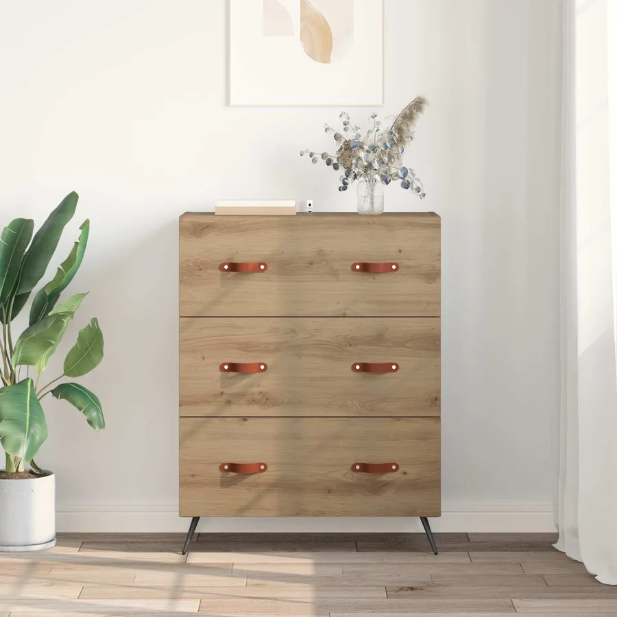 Commode 3-Tiroir Chêne Artisanal 69,5 x 34 x 90 cm - 4