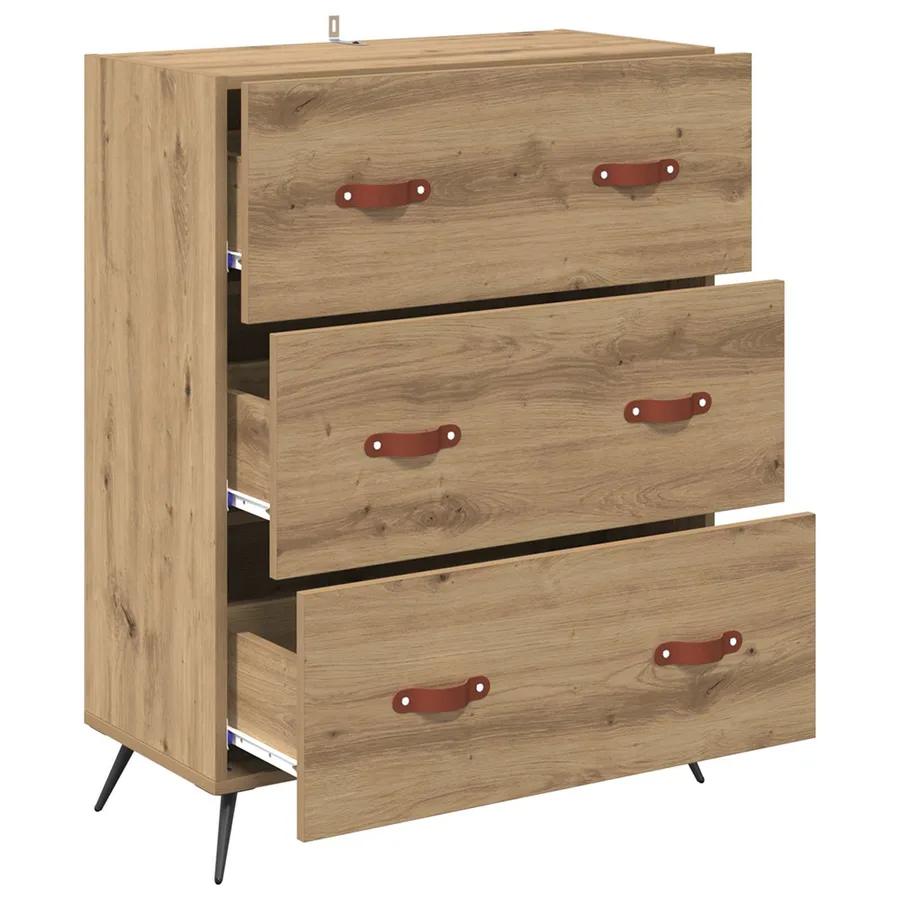 Commode 3-Tiroir Chêne Artisanal 69,5 x 34 x 90 cm - 5