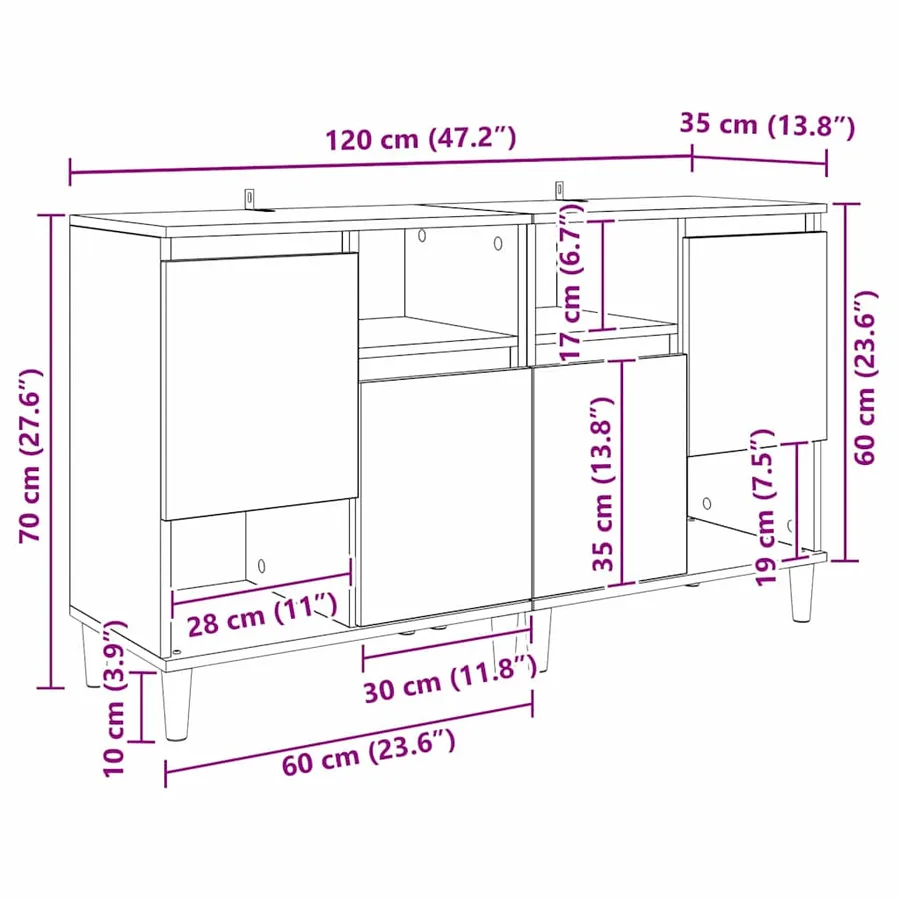 Buffets 2 pcs Chêne artisanal 60 x 35 x 70 cm Bois d'ingénierie - 14
