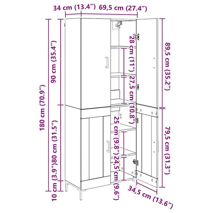 Haut Armoire Bois Ancien 69,5 x 34 x 180 cm Bois d'ingénierie - 13