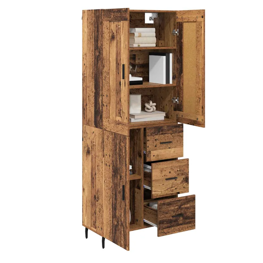 Haut Armoire avec tiroir 2 pcs Bois ancien Bois d'ingénierie - 3