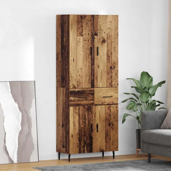 Haut Armoire 2 pcs Bois Ancien Bois Aggloméré et Verre
