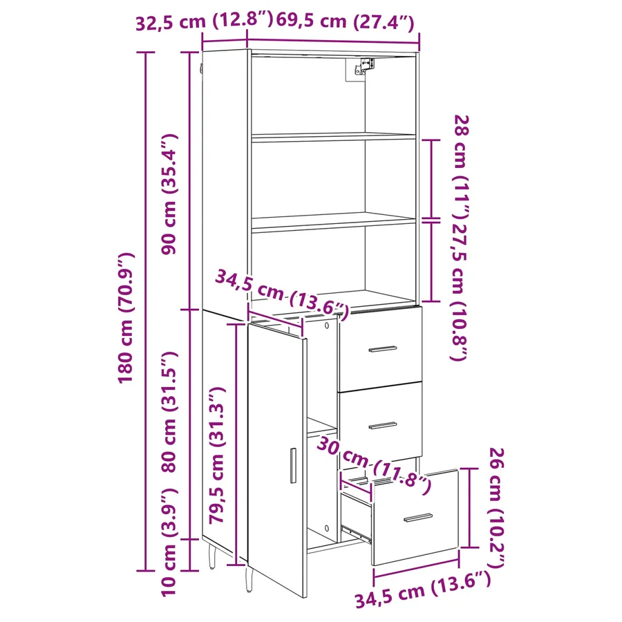 Haut Armoire avec tiroir 2 pcs Bois Ancien Bois d'ingénierie - 15