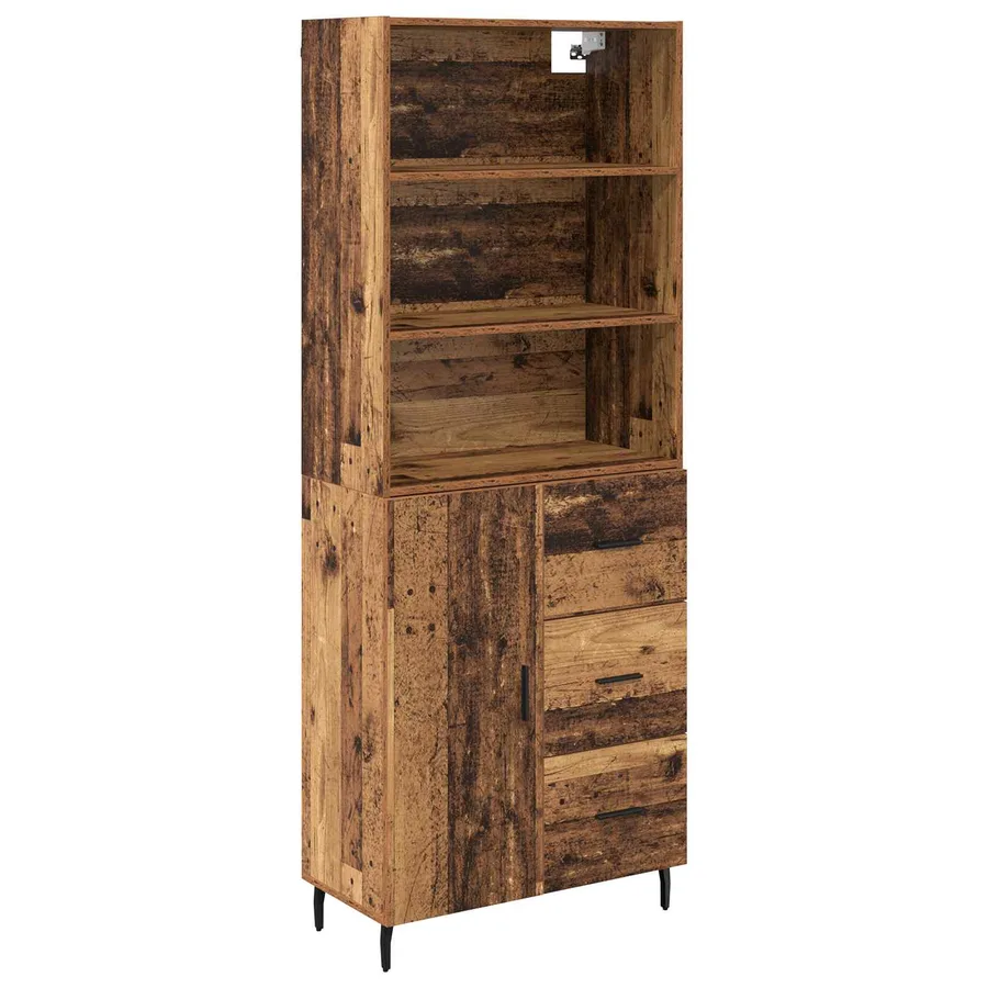 Haut Armoire avec tiroir 2 pcs Bois Ancien Bois d'ingénierie - 2