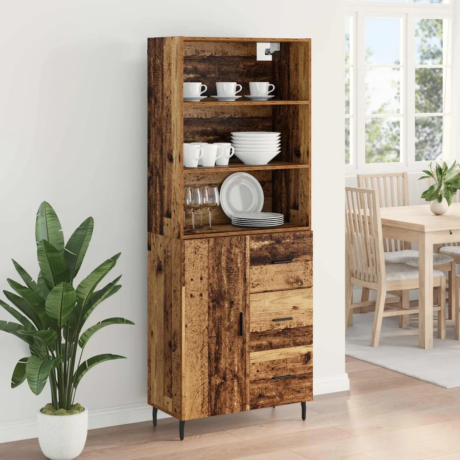 Haut Armoire avec tiroir 2 pcs Bois Ancien Bois d'ingénierie - 4