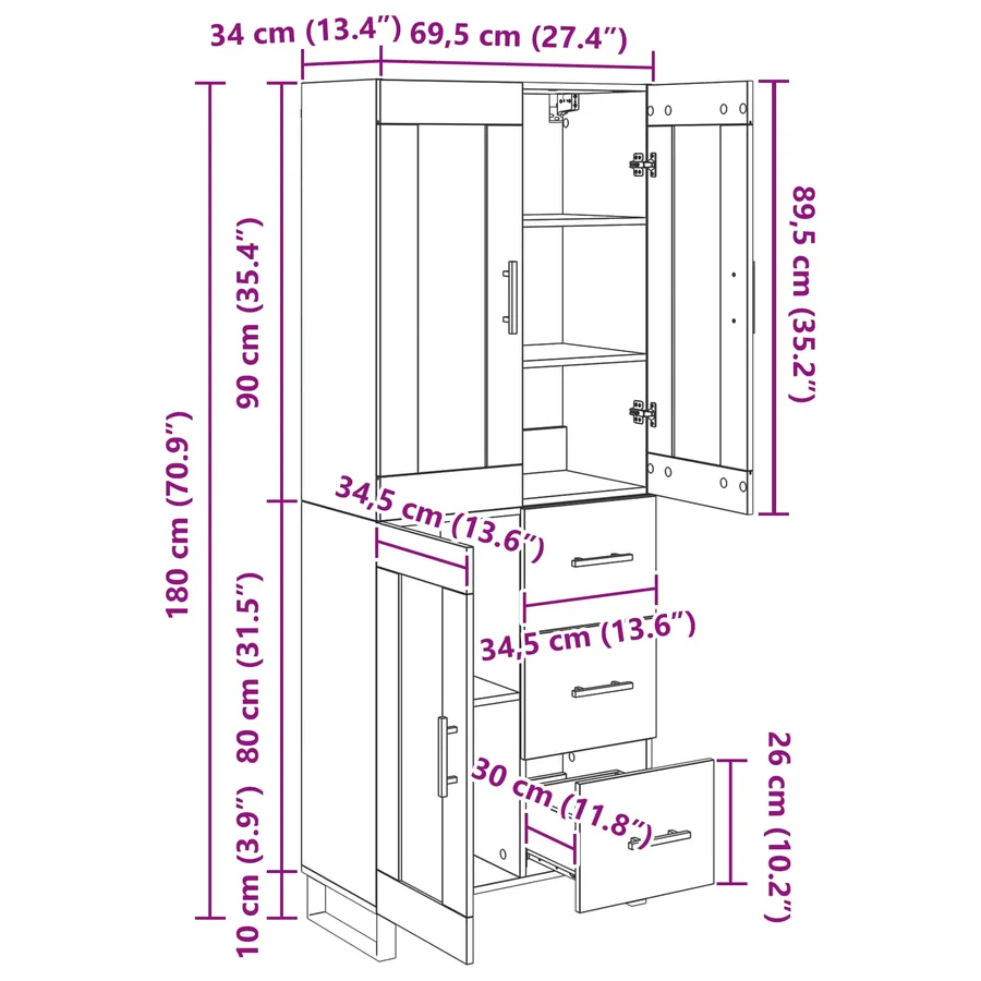 Haut Armoire avec tiroir 2 pcs Bois Ancien Bois d'ingénierie - 15