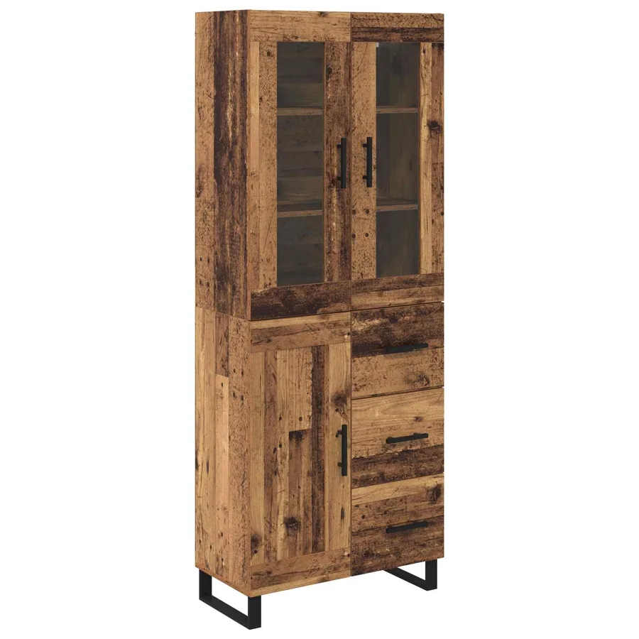 Haut Armoire avec tiroir 2 pcs Bois Ancien Bois d'ingénierie - 2