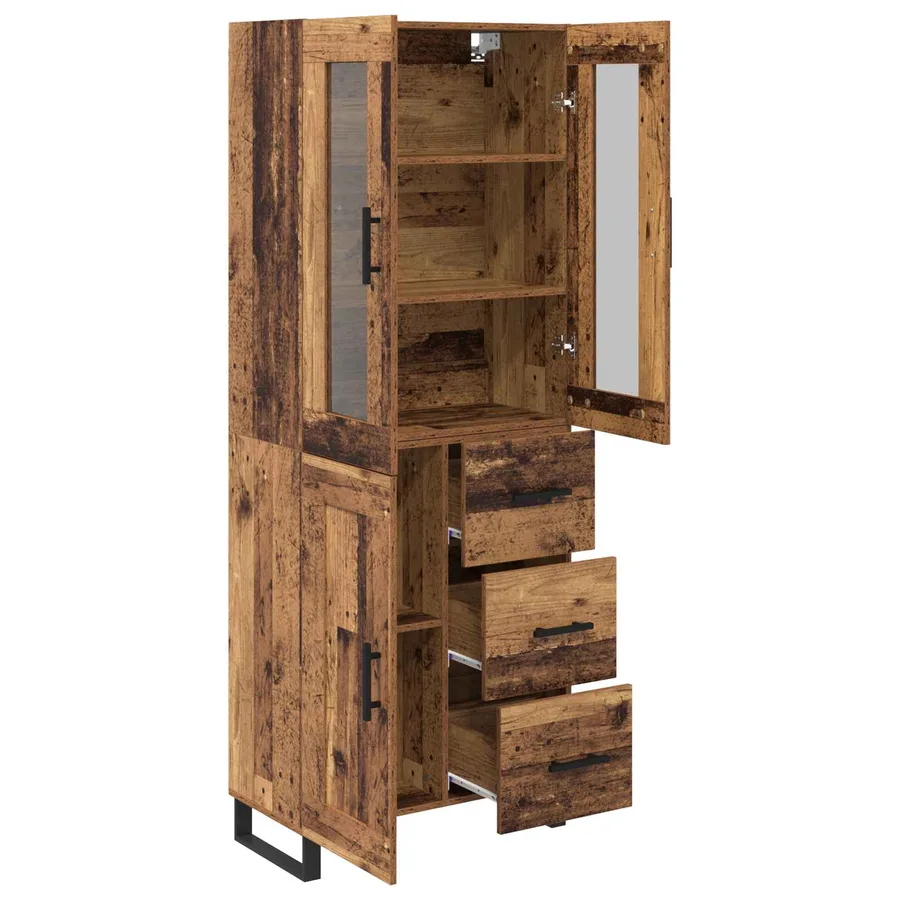 Haut Armoire avec tiroir 2 pcs Bois Ancien Bois d'ingénierie - 5