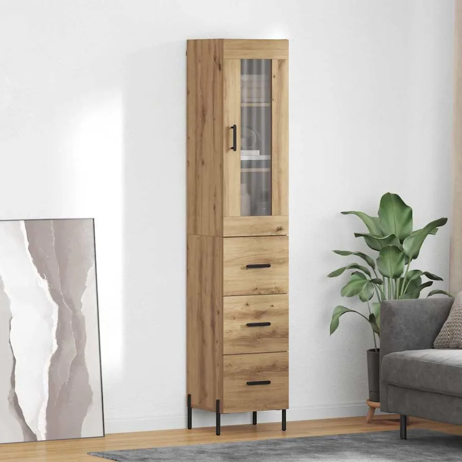 Haut Armoire avec tiroir Chêne artisanal 34,5 x 34 x 180 cm