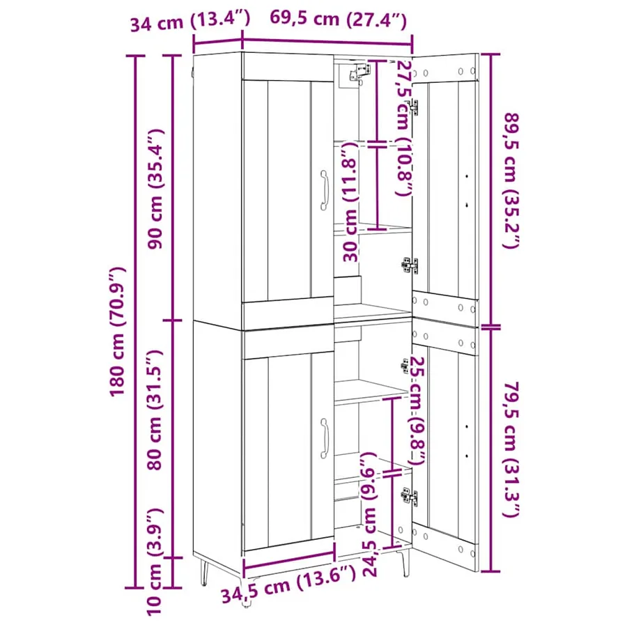 Haut Armoire Chêne noir 69,5 x 34 x 180 cm Bois d'ingénierie - 14